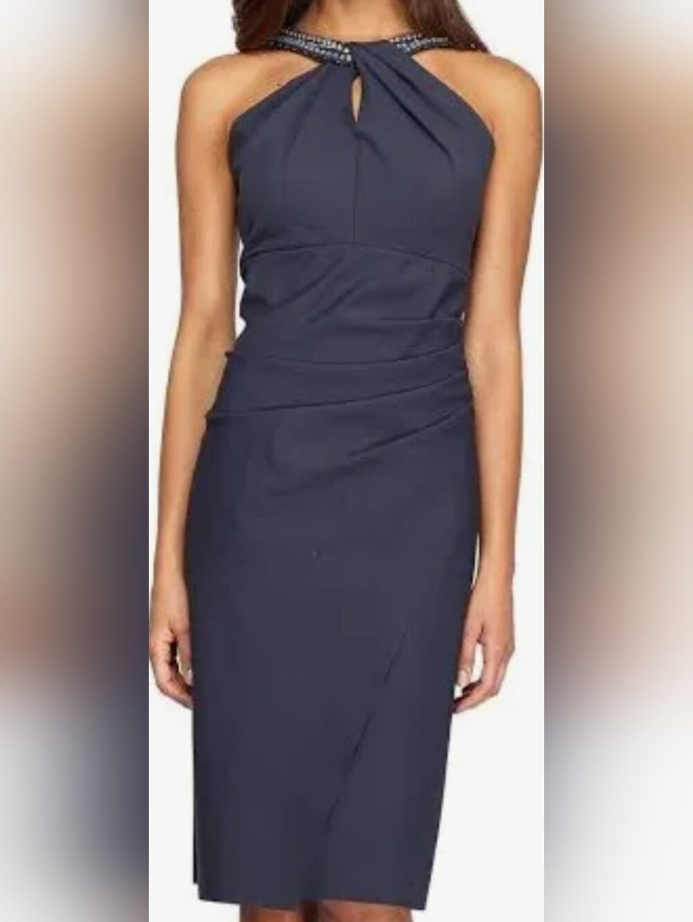 Alex Evenings  short Halter Beaded Cocktail dress- Charcoal
